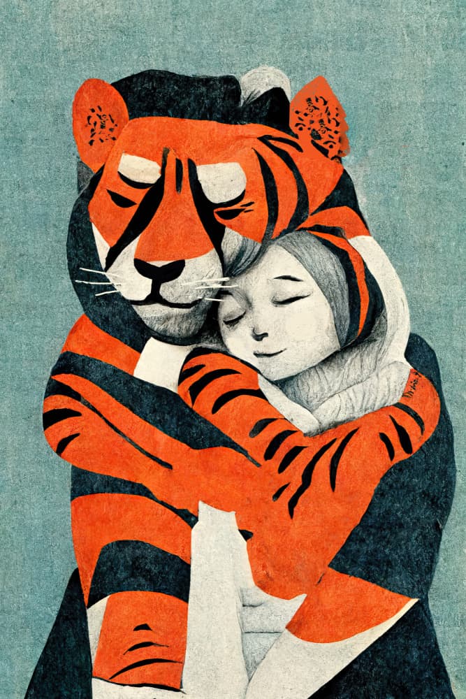 Tiger's Embrace by Treechild — canvas wall art