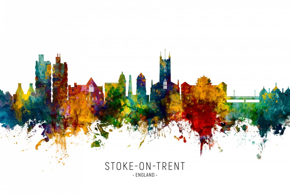 Vibrant Stoke-on-Trent Skyline by Michael Tompsett — canvas wall art