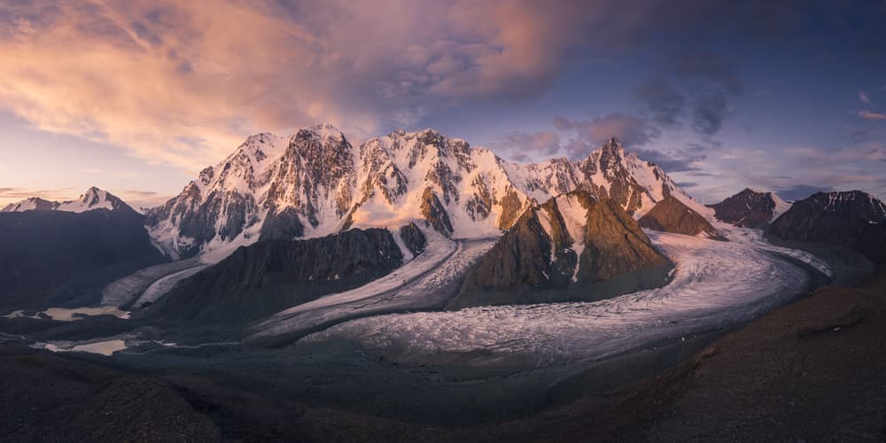 Snowy Peaks Glacier Sunset by qiye — canvas wall art