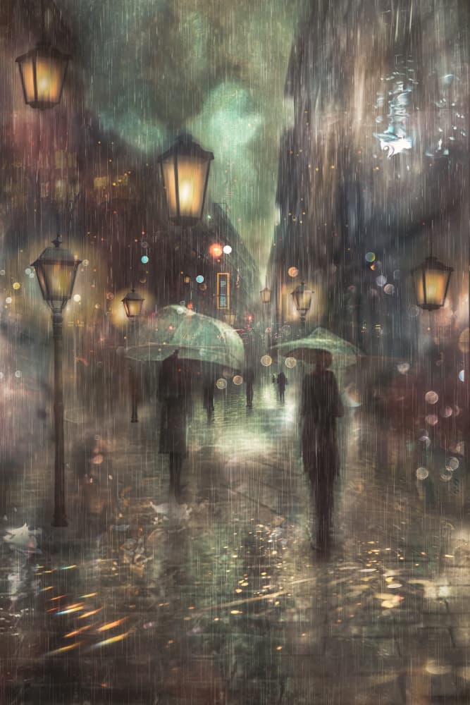 Rainy City Night by Ewa Całkosińska-Kajzer — canvas wall art