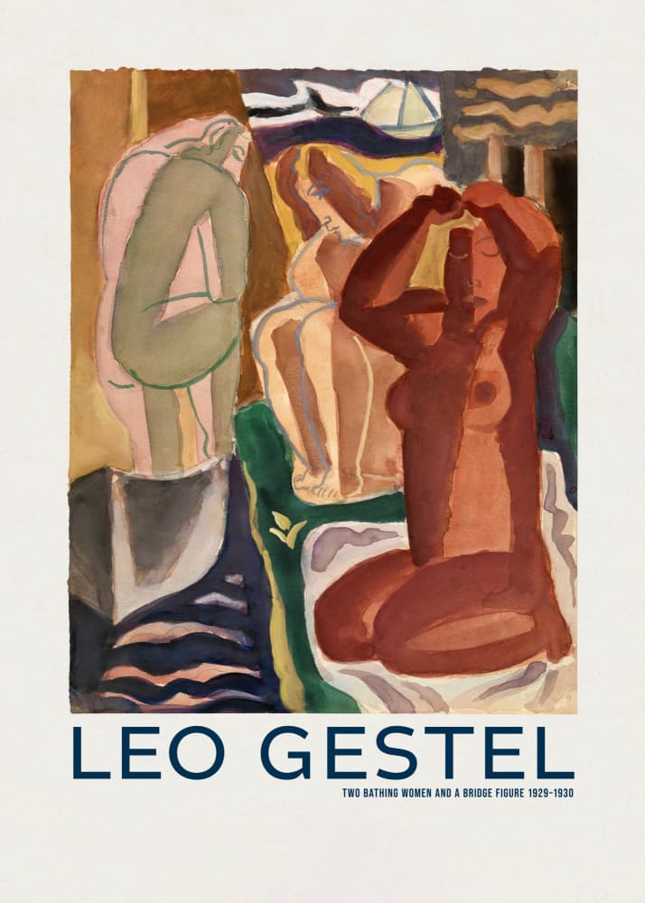 Two Bathing Women and a Bridge Figure by Leo Gestel — canvas wall art