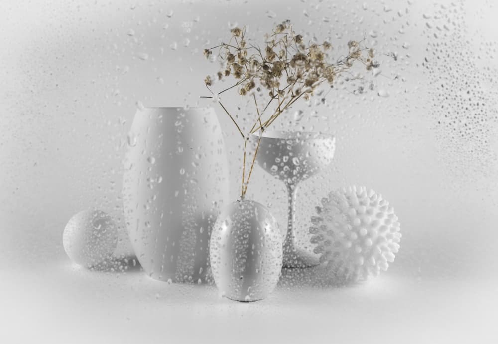 White Droplets Still Life by Evgeniy Popov — canvas wall art