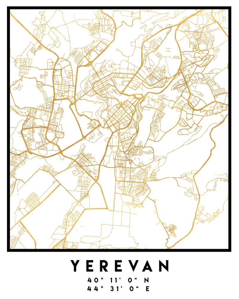 Golden Yerevan City Map by Emiliano Deificus — canvas wall art