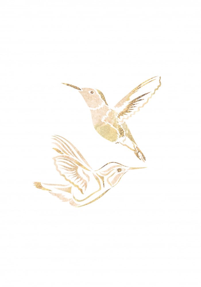 Golden Glittering Hummingbirds by Sarah Manovski — canvas wall art