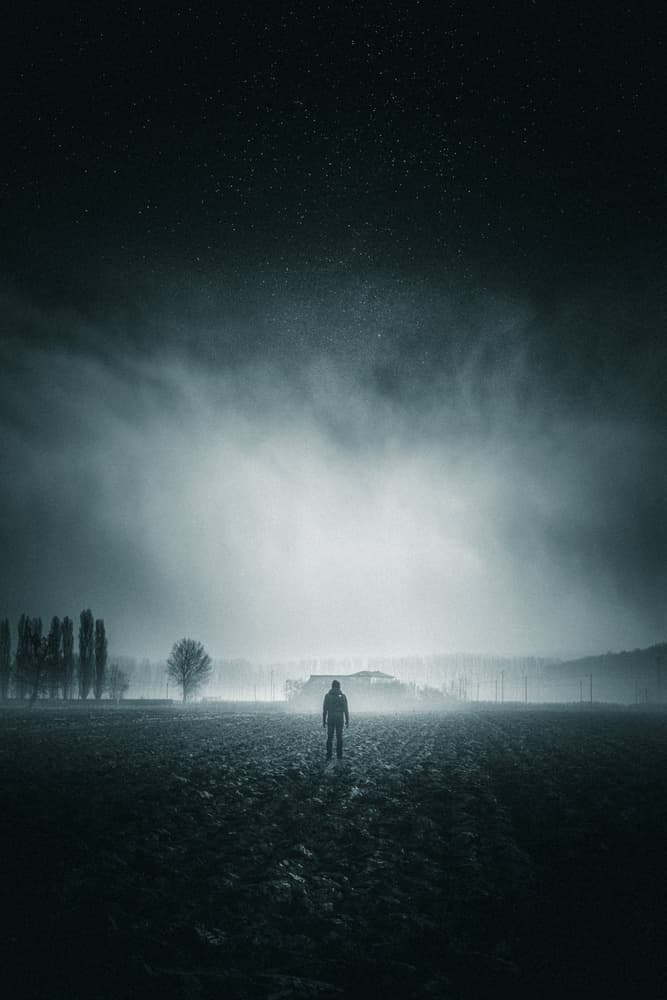 Solitary Figure Misty Field by Andrea Fraccaroli — canvas wall art