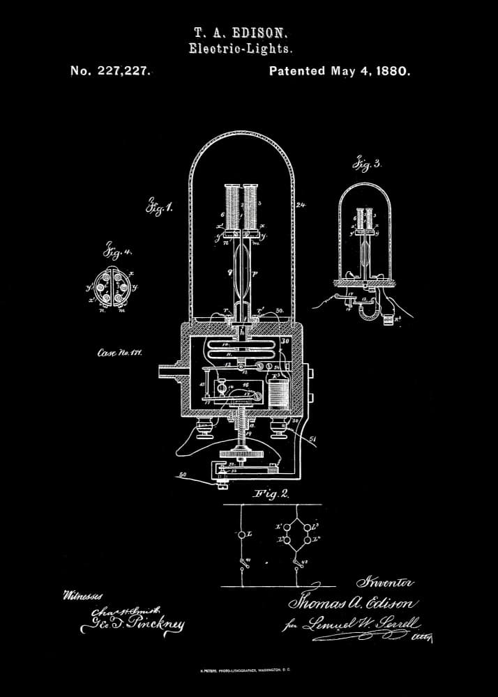 Electric Light Patent Drawing by Andreas Magnusson — canvas wall art