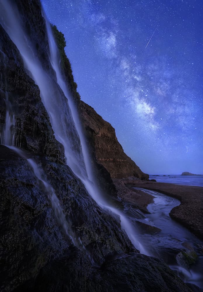 Milky Way Waterfall Night by Jennie Jiang — canvas wall art