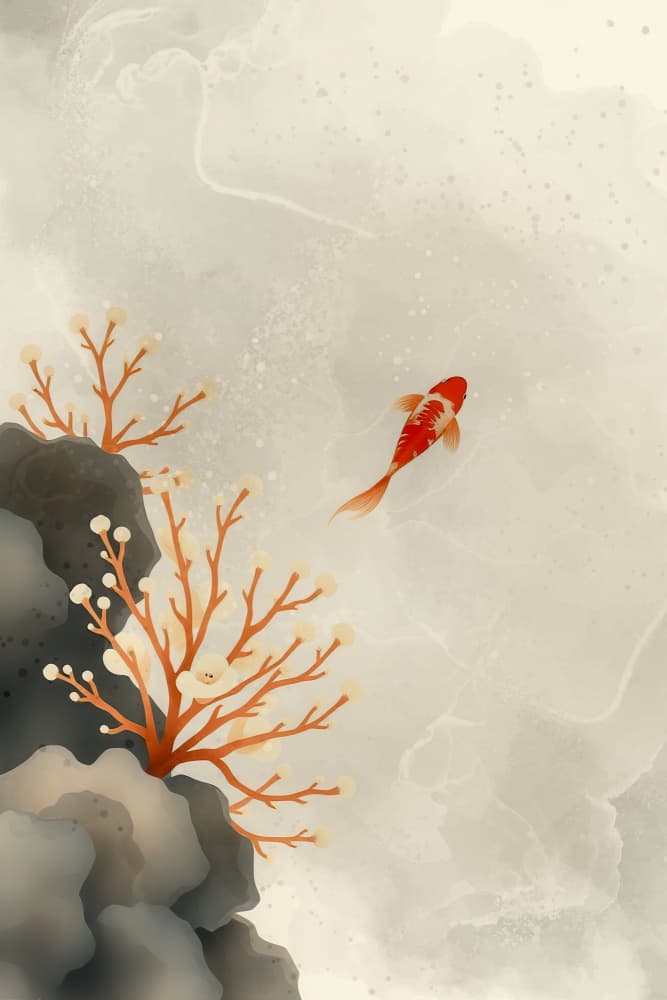 Serene Koi and Coral by Fadil Roze — canvas wall art