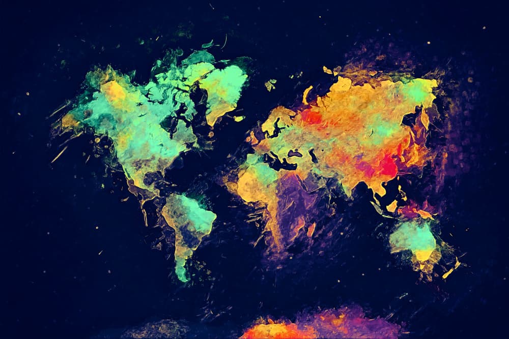 Vibrant World Map by Justyna Jaszke — canvas wall art