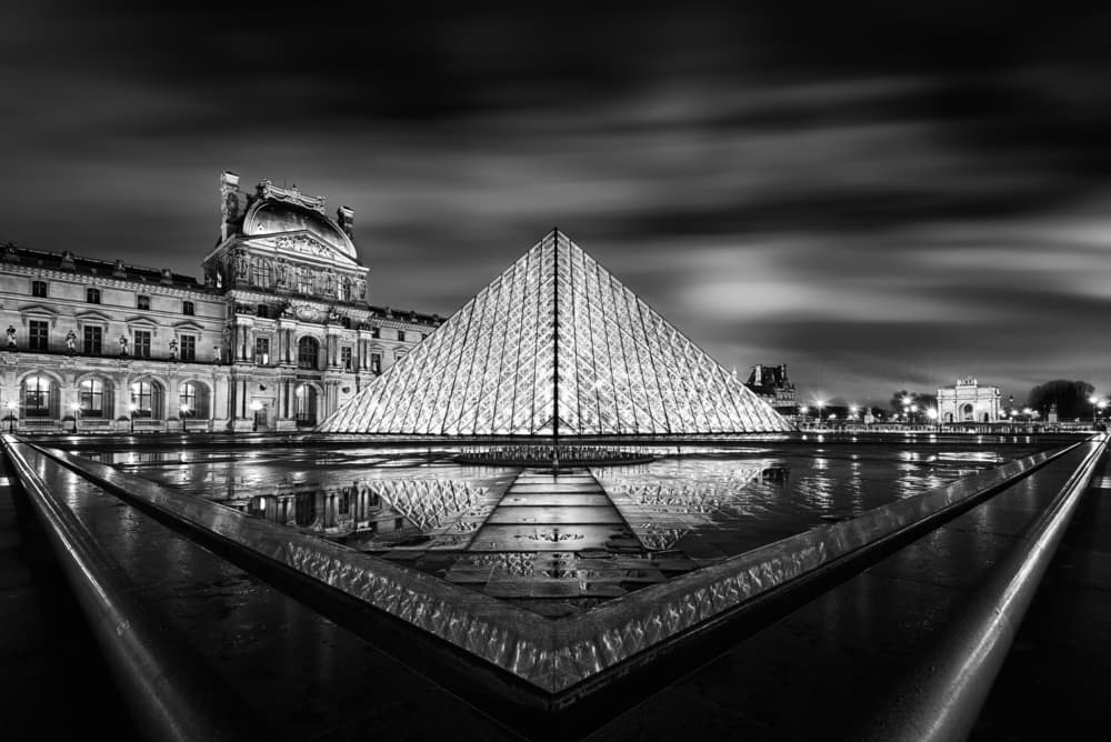 Louvre Pyramid Night Reflection by Sayan Chakravarty — canvas wall art