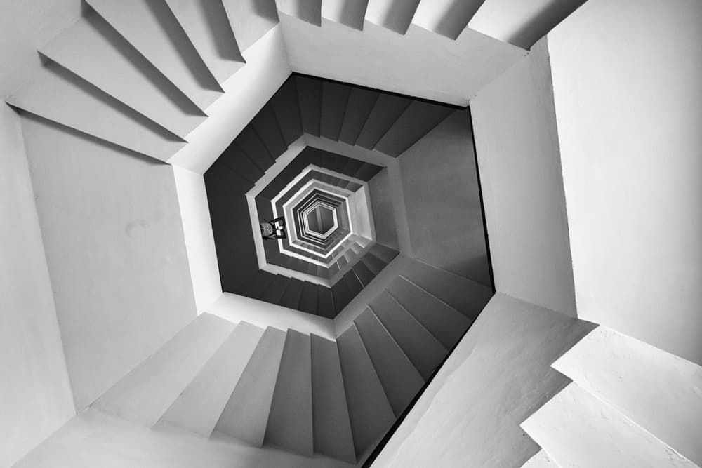 Hexagonal Spiral Staircase by Debarshi Mukherjee — canvas wall art
