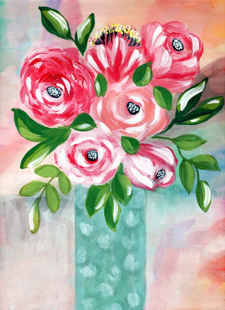 Vibrant Pink Flowers Vase by Jasmine Goodwin — canvas wall art