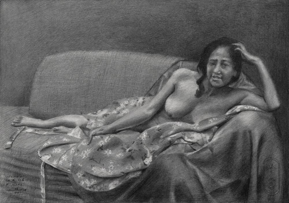 Pensive Reclining Woman by Corné Akkers — canvas wall art