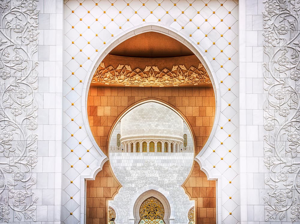 Golden Mosque Archway by Mohamed Raof — canvas wall art