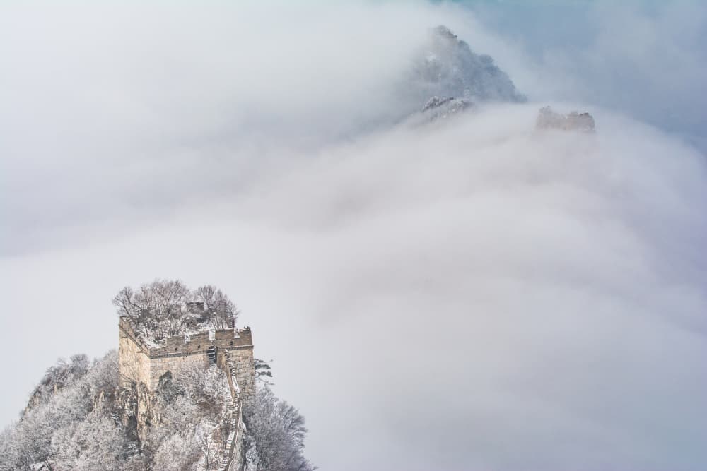 Snowy Great Wall Watchtower by Simoon — canvas wall art