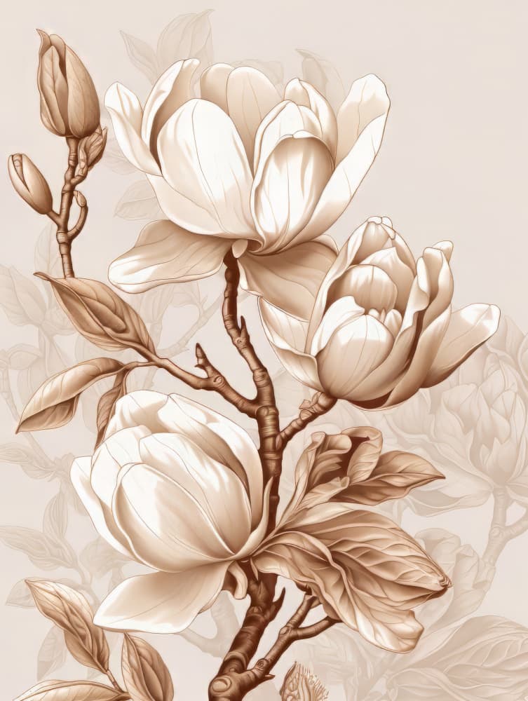 Elegant Magnolia Blooms by Bilge Paksoylu — canvas wall art