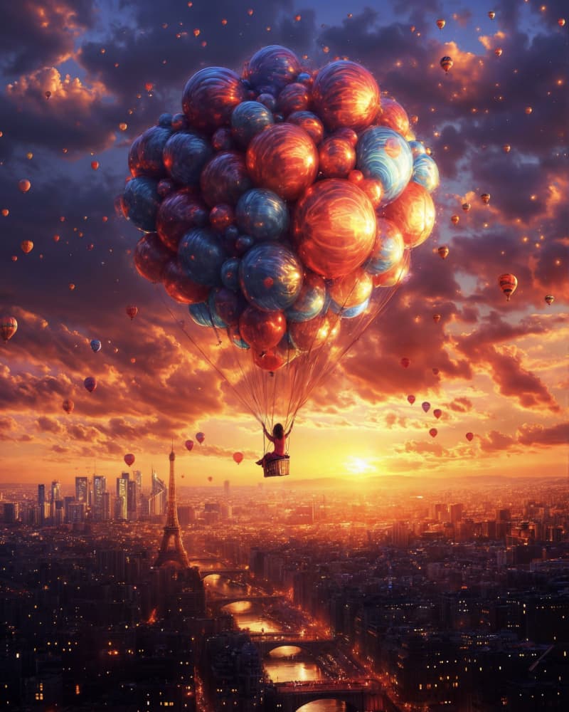 Paris Sunset Balloon Flight by Ritvik takkar — canvas wall art