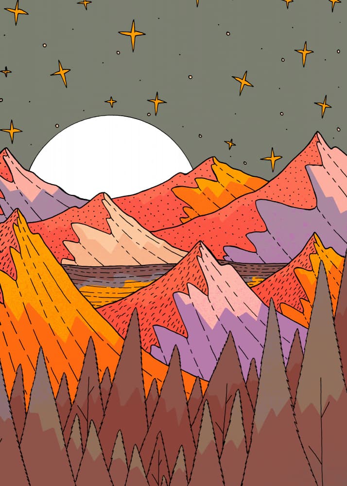 Moon Over Colorful Mountains by Stephen Wade — canvas wall art