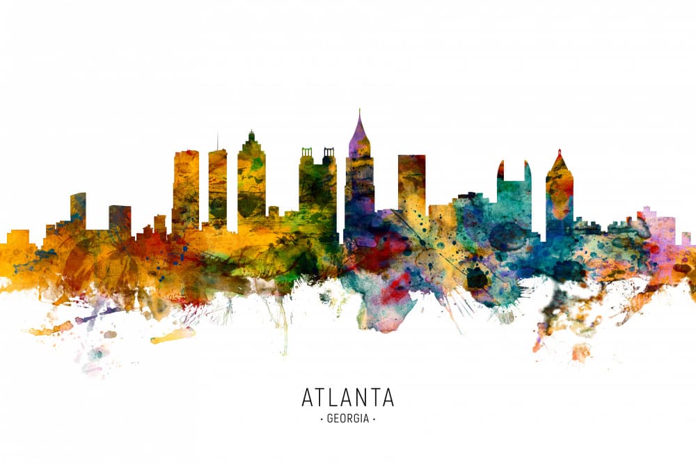 Vibrant Atlanta Skyline by Michael Tompsett — canvas wall art
