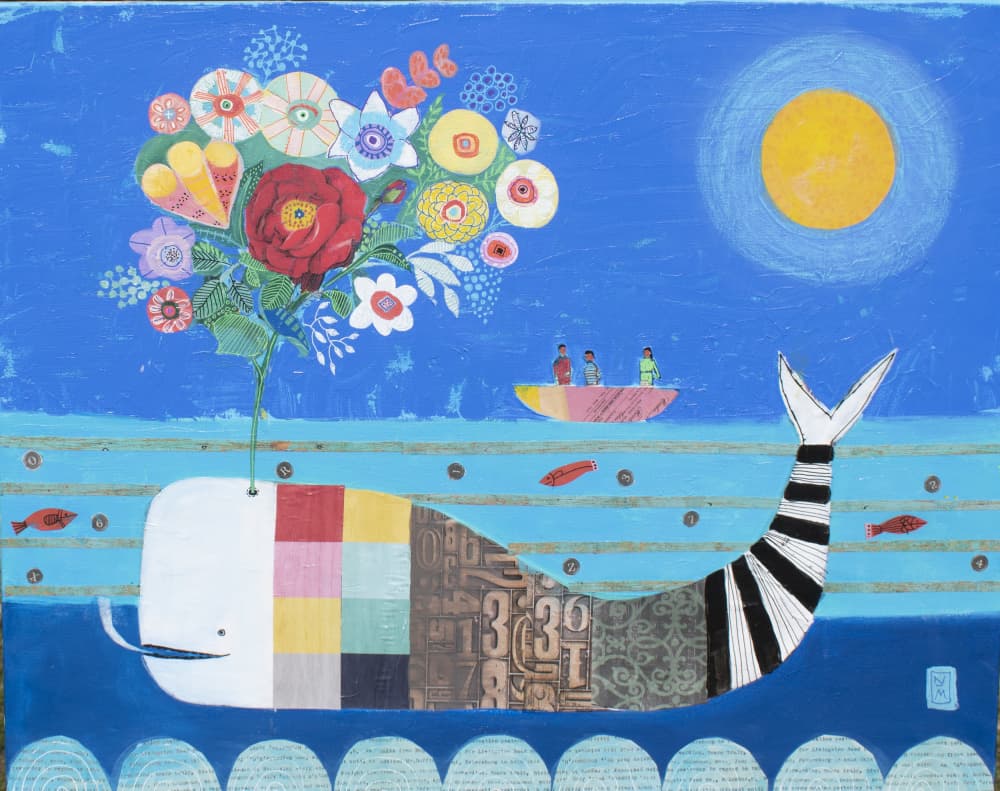 Whimsical Whale and Flowers by Nathaniel Mather — canvas wall art