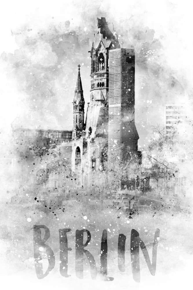 Berlin Church Watercolor by Melanie Viola — canvas wall art