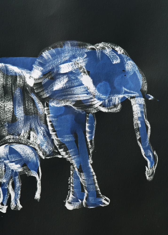 Blue Elephant Mother Child by Santhosh ch — canvas wall art