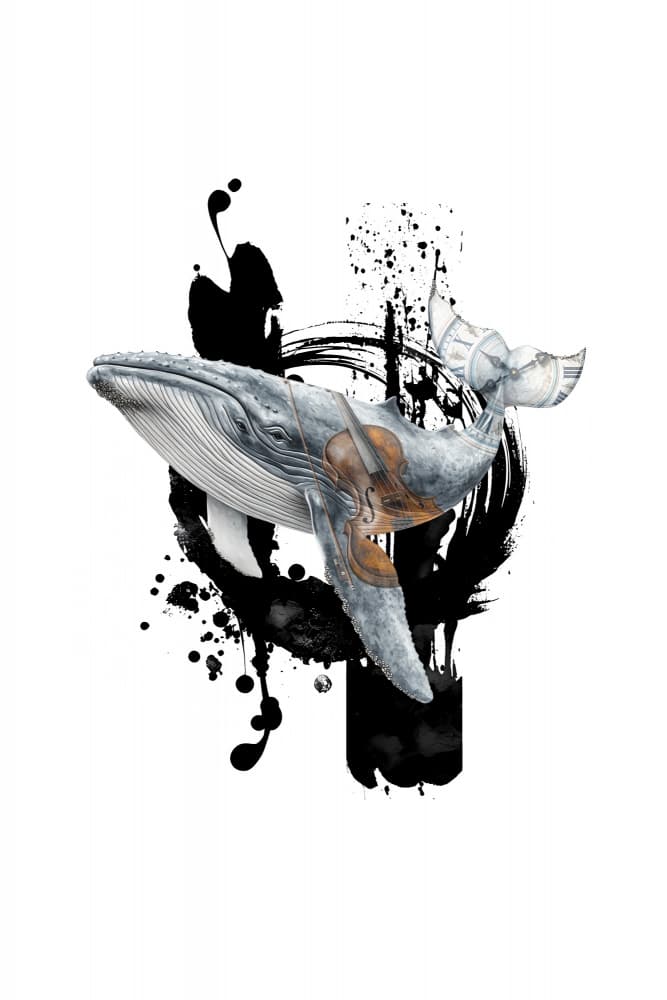 Musical Whale Ink by Rafal Kulik — canvas wall art