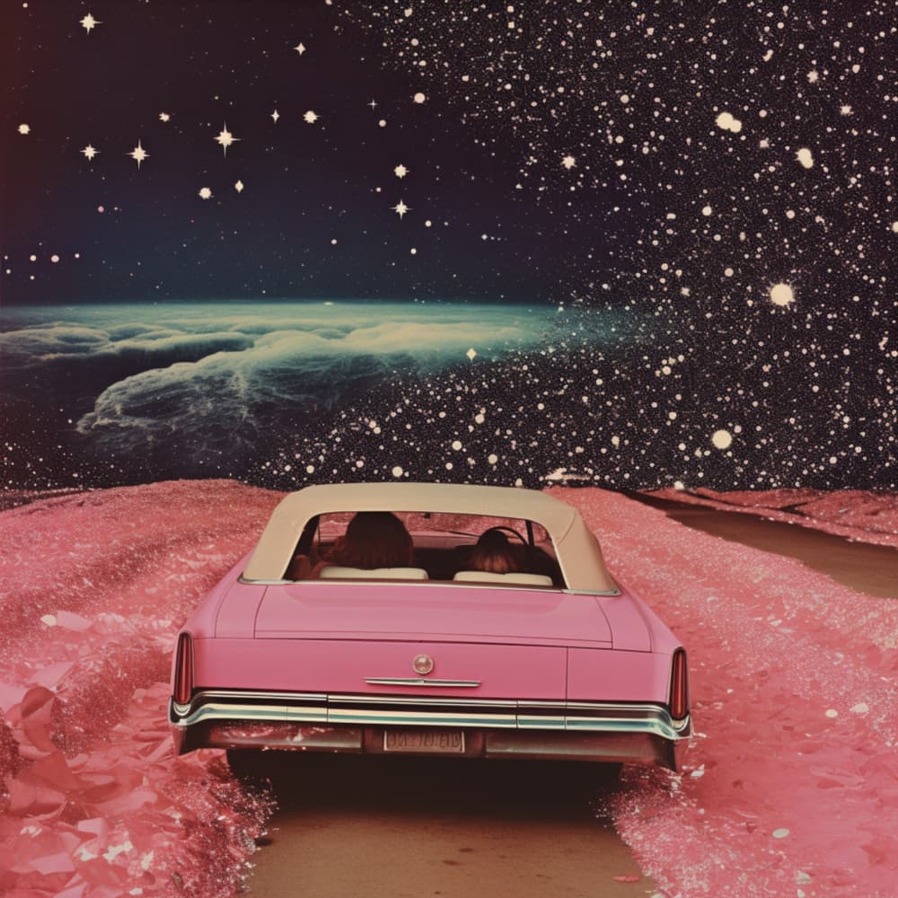 Pink Convertible Space Drive by Samantha Hearn — canvas wall art