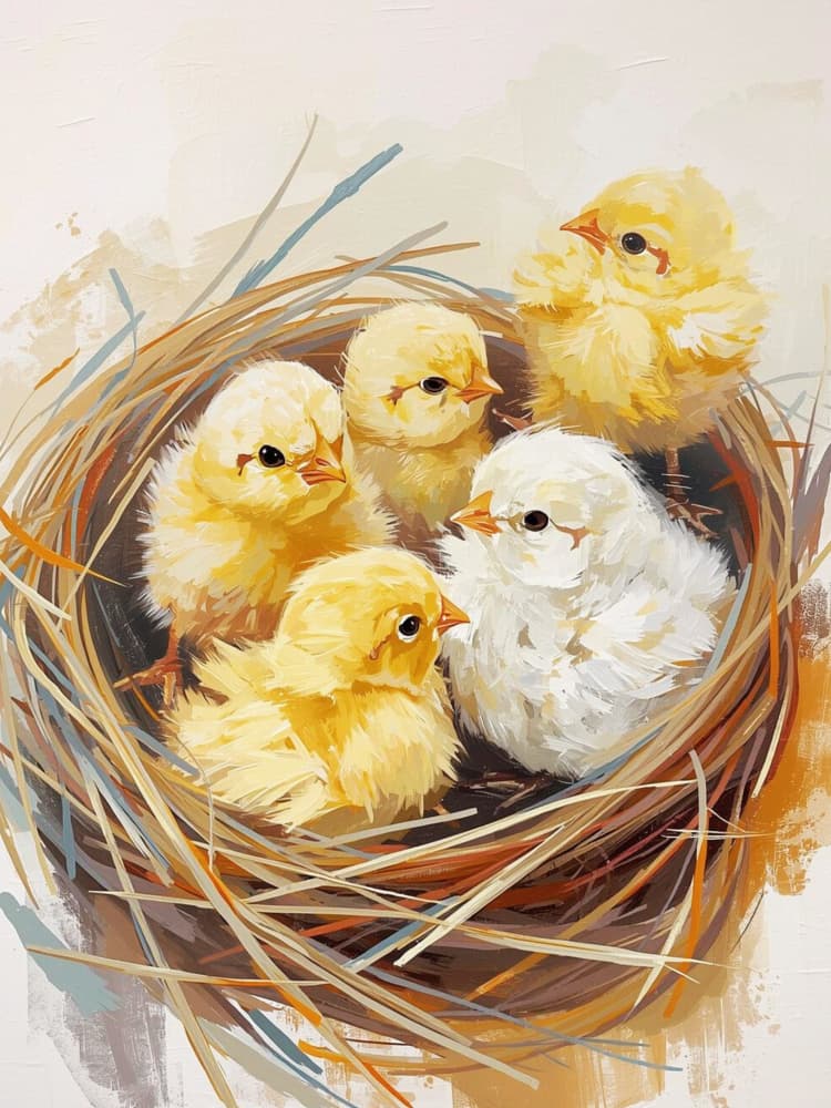 Fluffy Chicks In Nest by Ohkimiko — canvas wall art
