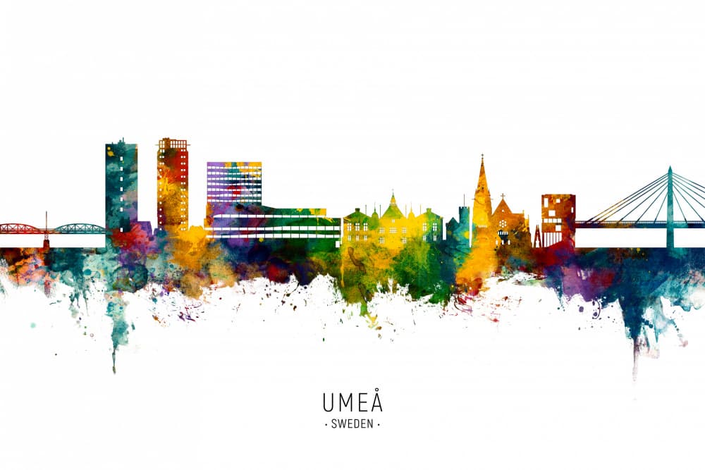 Colorful Umea Skyline by Michael Tompsett — canvas wall art