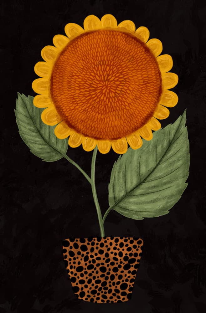 Potted Sunflower Leopard by EMELIEmaria — canvas wall art