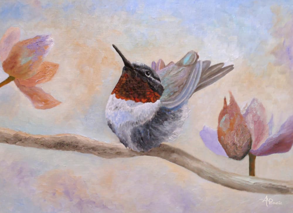 Hummingbird Among Blossoms by Angeles M. Pomata — canvas wall art