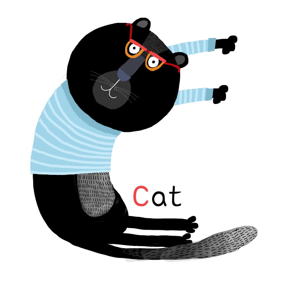 Cute Black Cat Letter C by Carla Daly — canvas wall art