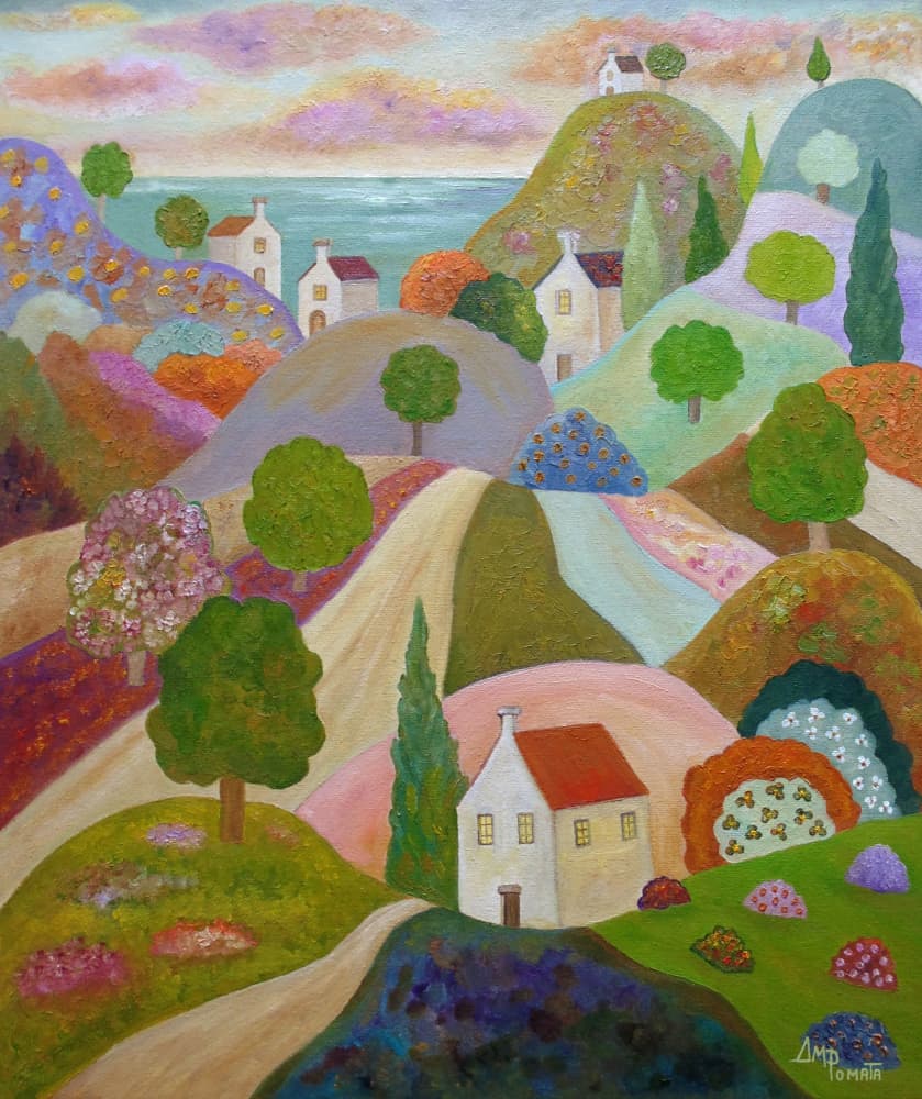 Vibrant Coastal Village by Angeles M. Pomata — canvas wall art