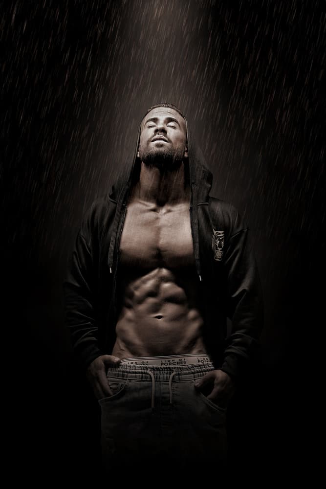 Muscular Man in Rain by DDiArte — canvas wall art