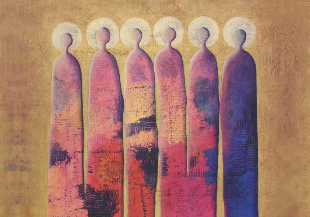 Colorful Haloed Figures by Carolina Gårdheim — canvas wall art