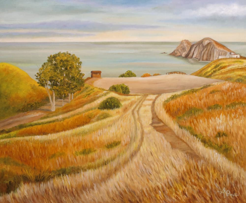Golden Coastal Landscape by Angeles M. Pomata — canvas wall art