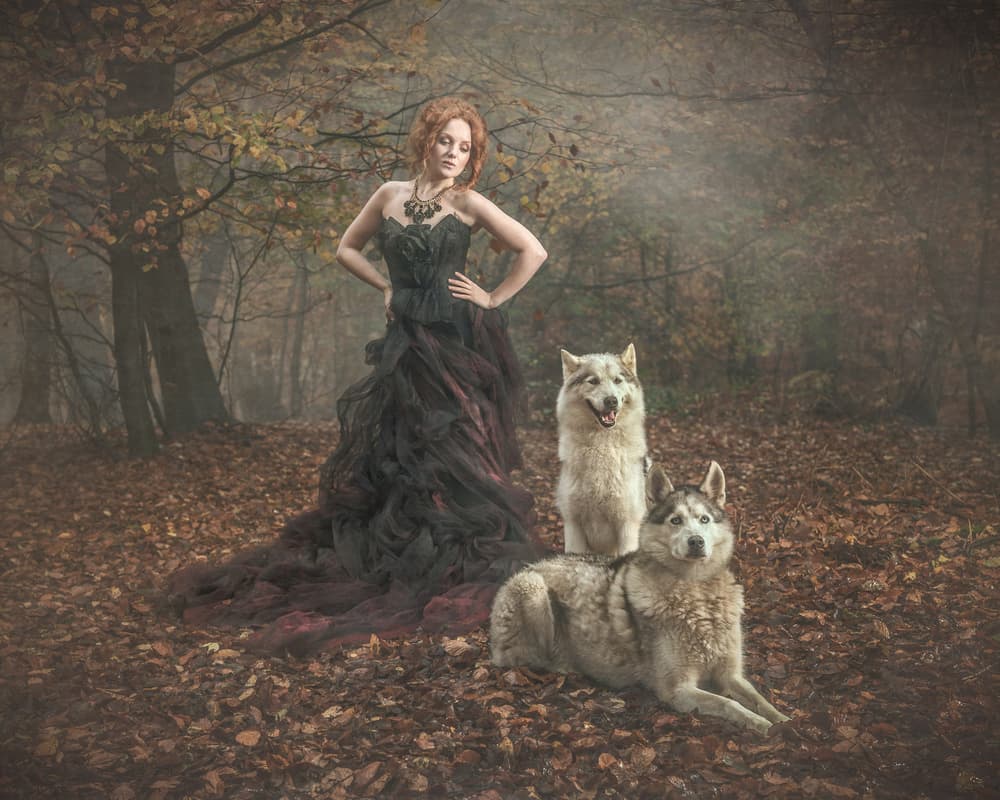 Gothic Woman Wolf Companions by Chris Netton — canvas wall art
