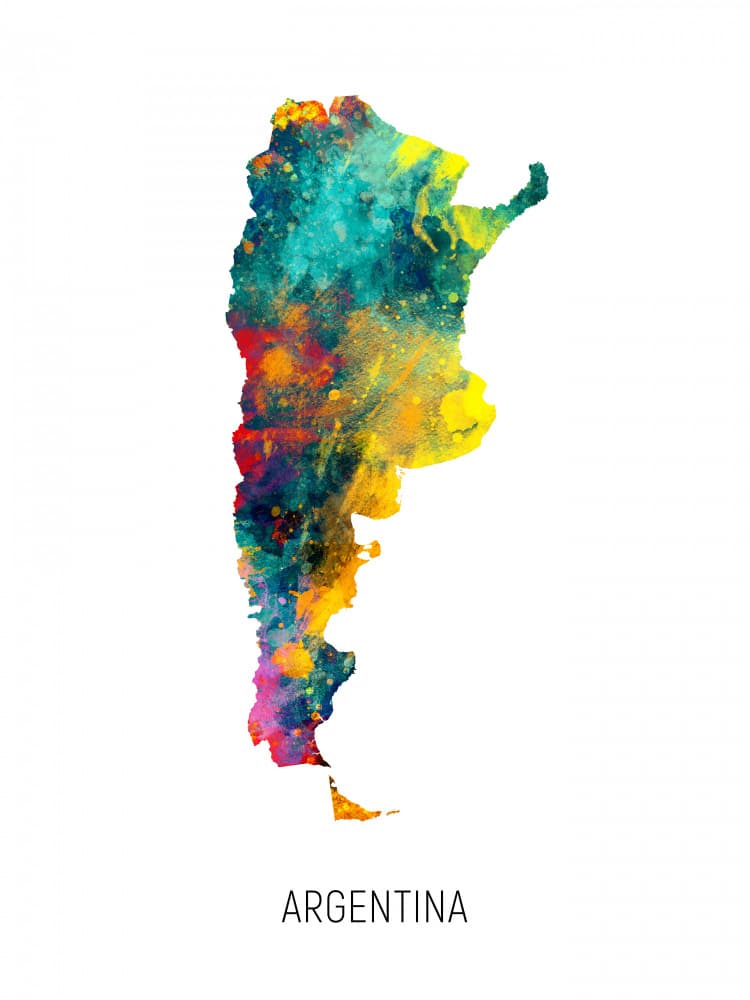 Vibrant Argentina Map by Michael Tompsett — canvas wall art