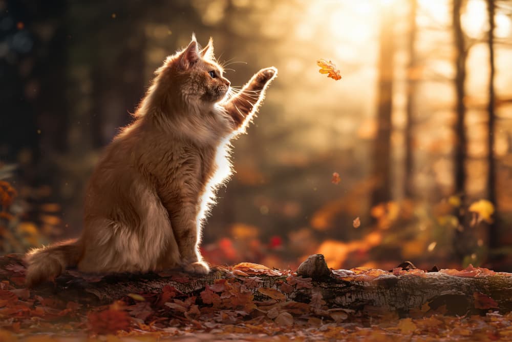Playful Cat Golden Autumn by Marcel Egger — canvas wall art