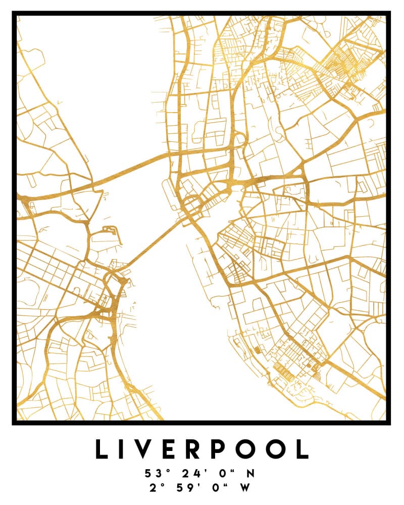 Golden Liverpool City Map by Emiliano Deificus — canvas wall art