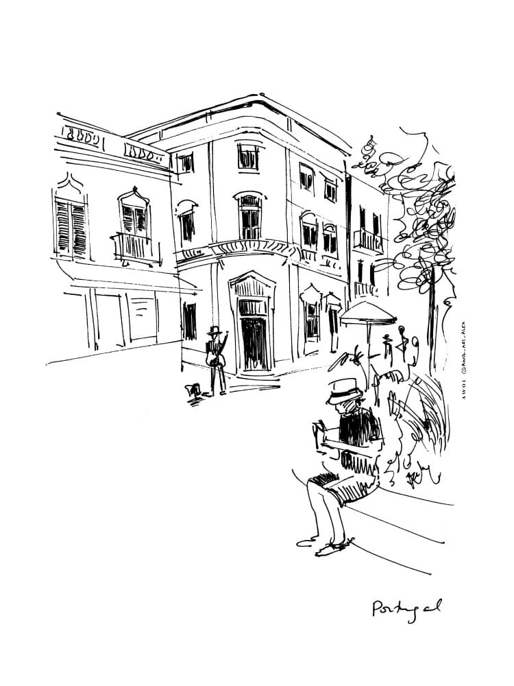 Portuguese Street Scene Sketch by Awol Art Alex — canvas wall art