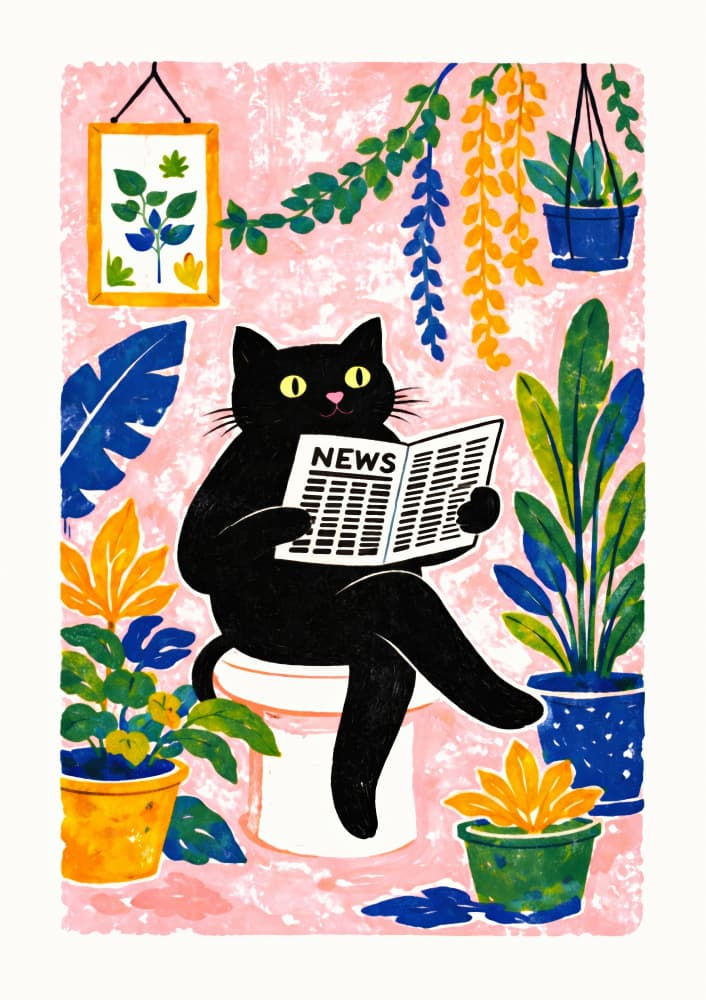 Whimsical Cat Reading News by Patryk Krygowski — canvas wall art