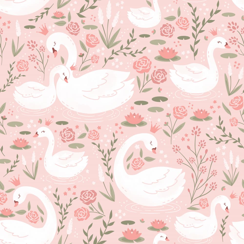 Dreamy Pink Swans by Weronika Gross — canvas wall art