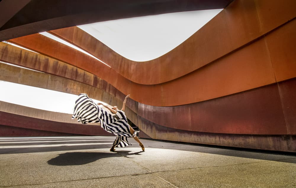Striped Dancer Orange Curves by Sharon Levy — canvas wall art