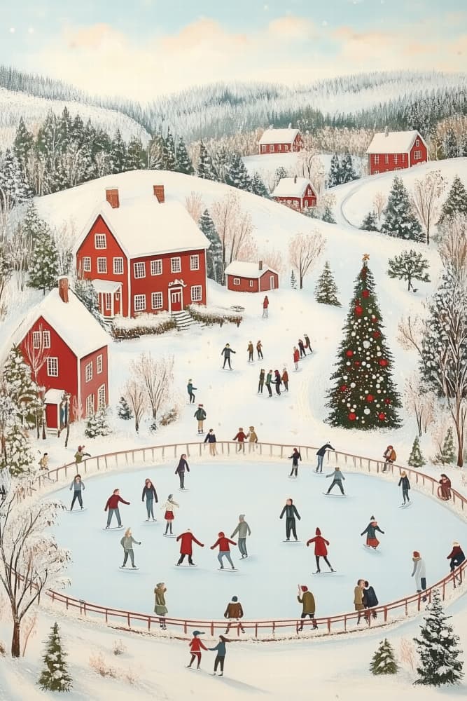 Christmas Village Skate by Melloi Art Prints — canvas wall art