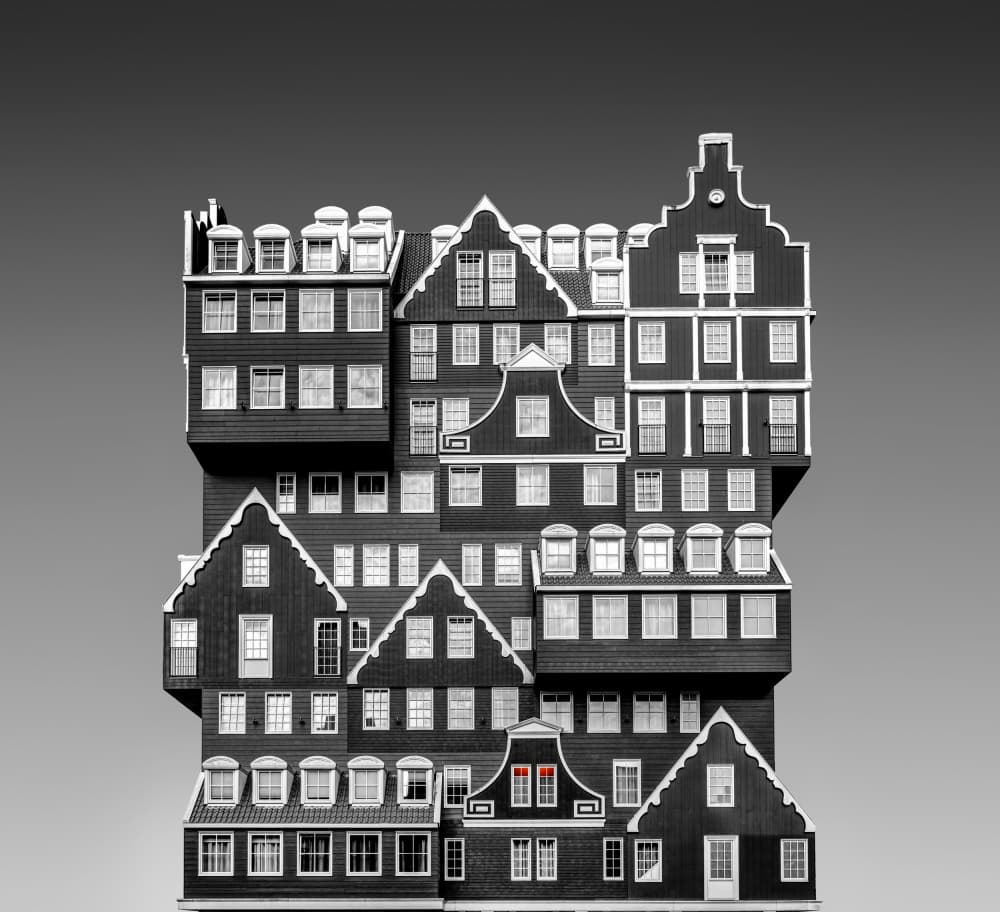 Whimsical Stacked Houses by Roland M Schwerdtfeger — canvas wall art