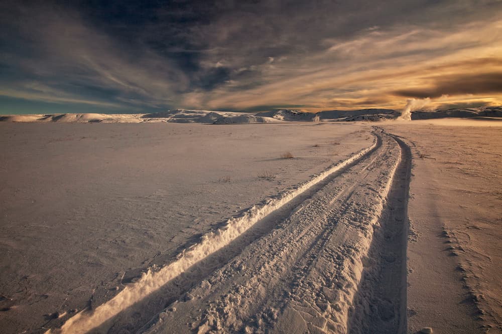Winter Snow Tracks Sunset by Bragi Ingibergsson - BRIN — canvas wall art