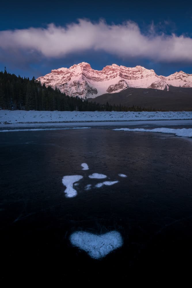 Pink Mountains Frozen Heart by Bing Li — canvas wall art