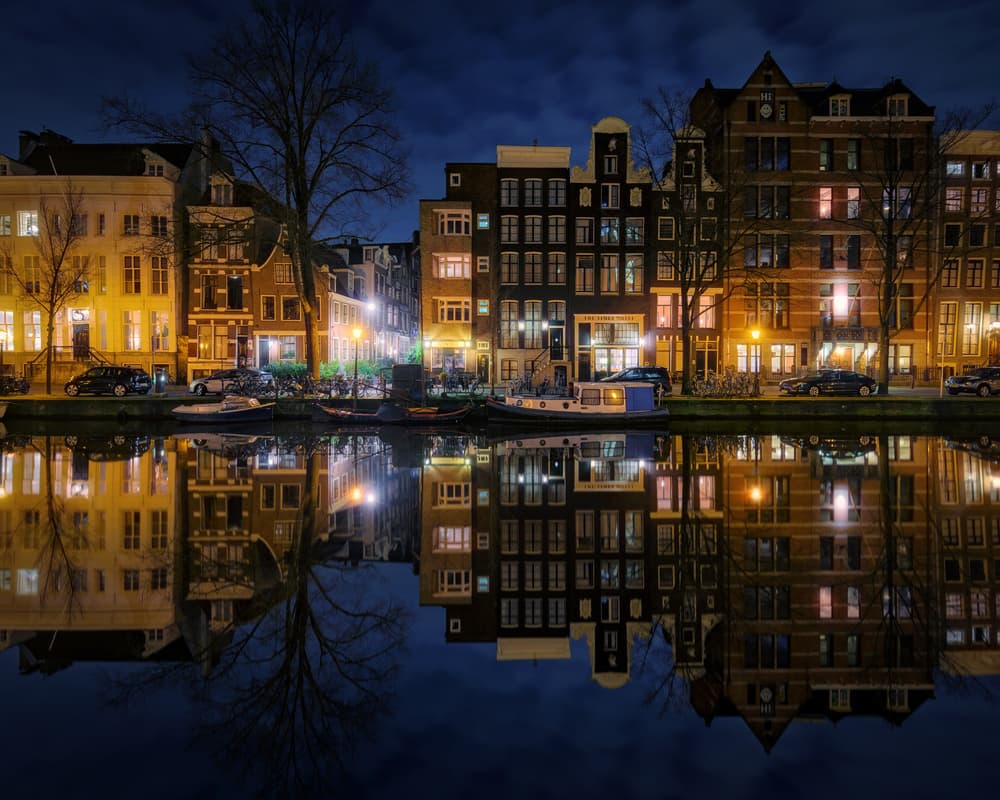 Amsterdam Canal Night by Juan Pablo de Miguel — canvas wall art